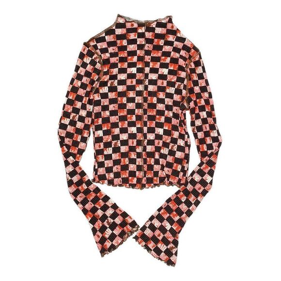New UO WOMEN'S SUNDAY TEXTURED LONG SLEEVE TOP IN RED - Picture 3 of 5